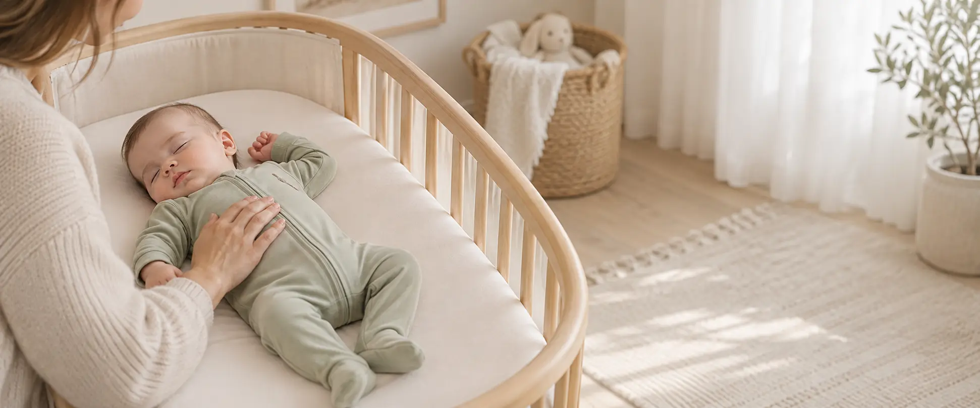 Soft bamboo babywear in a calm nursery