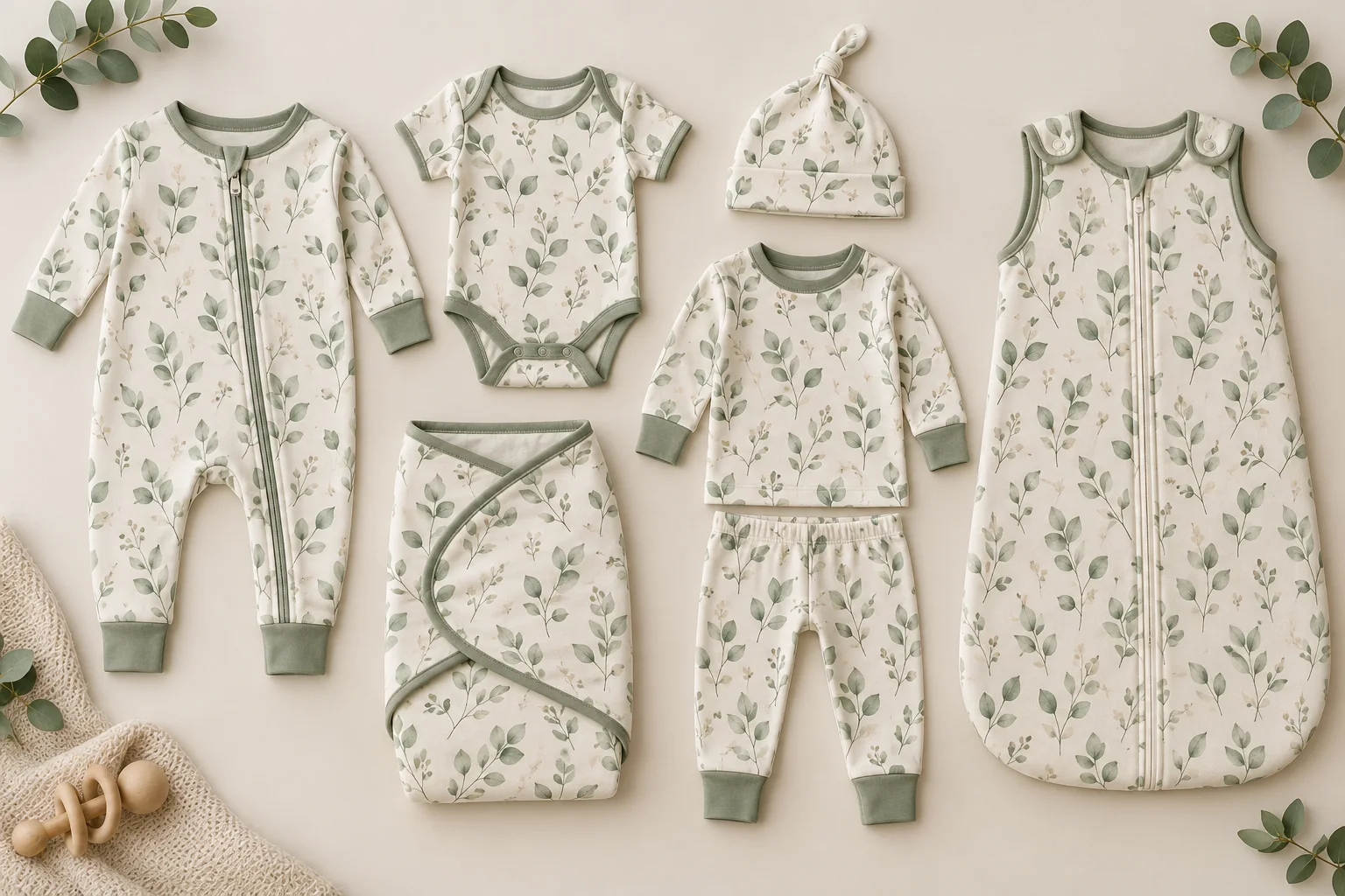 Coordinated private label bamboo babywear collection developed from a market-tested product structure