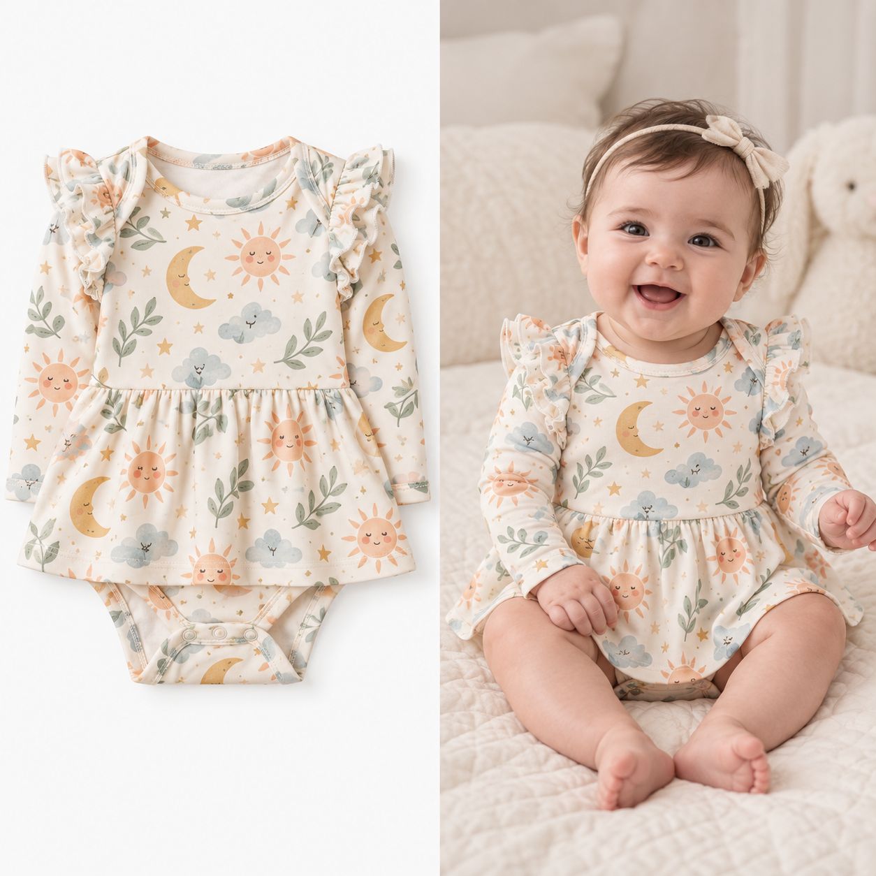 RX-01-36 Long Sleeve Ruffle Bodysuit Dress