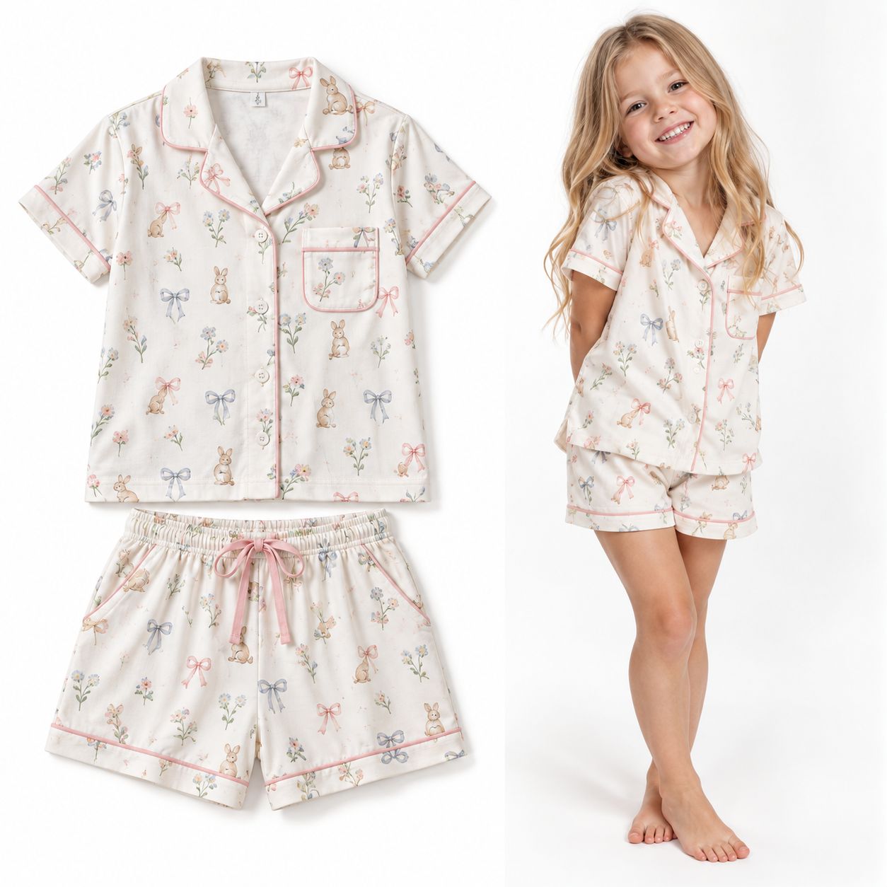 RX-03-15 Kids' Short Sleeve Collared Pajama Set