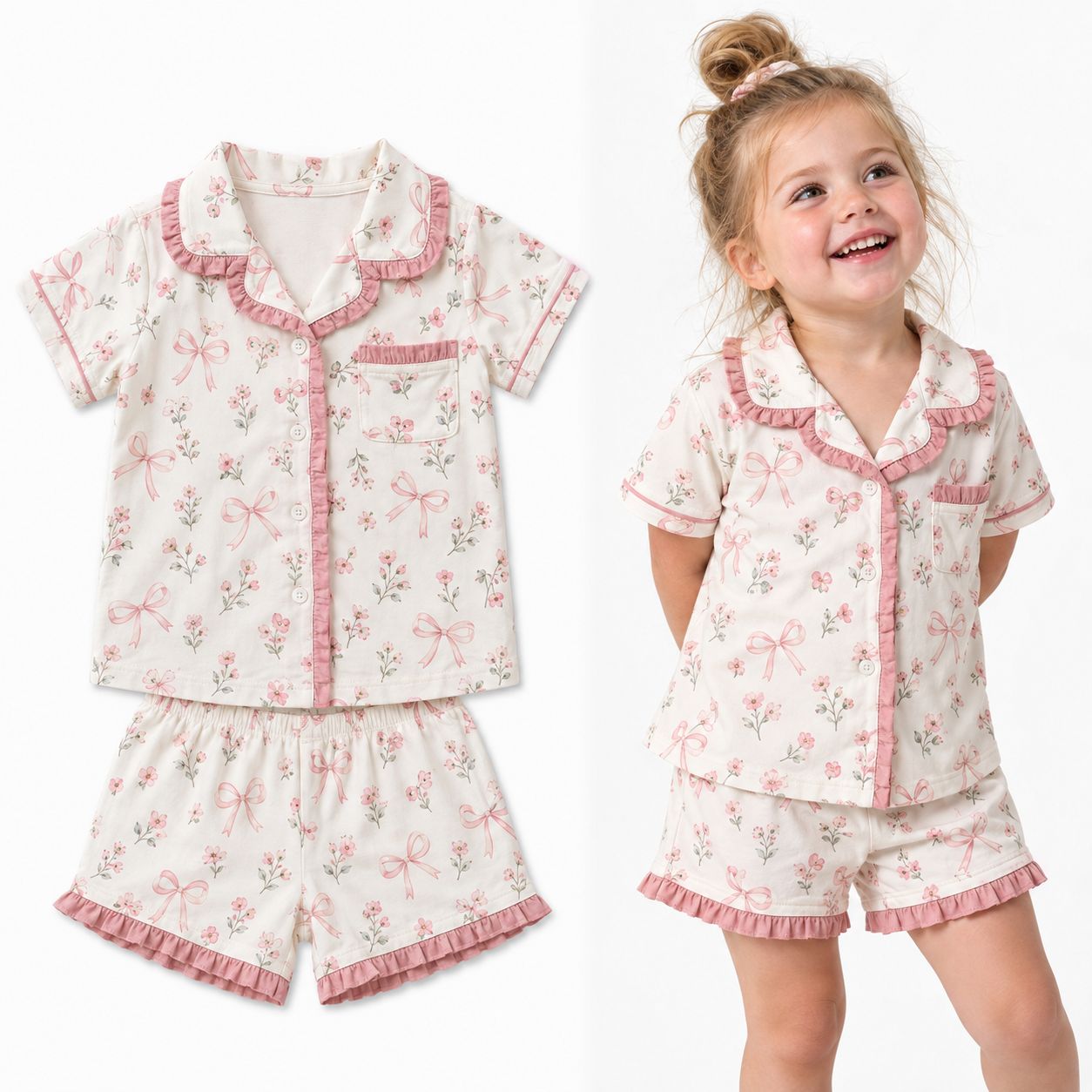 RX-03-16 Kids' Contrast-Trim Pajama Set