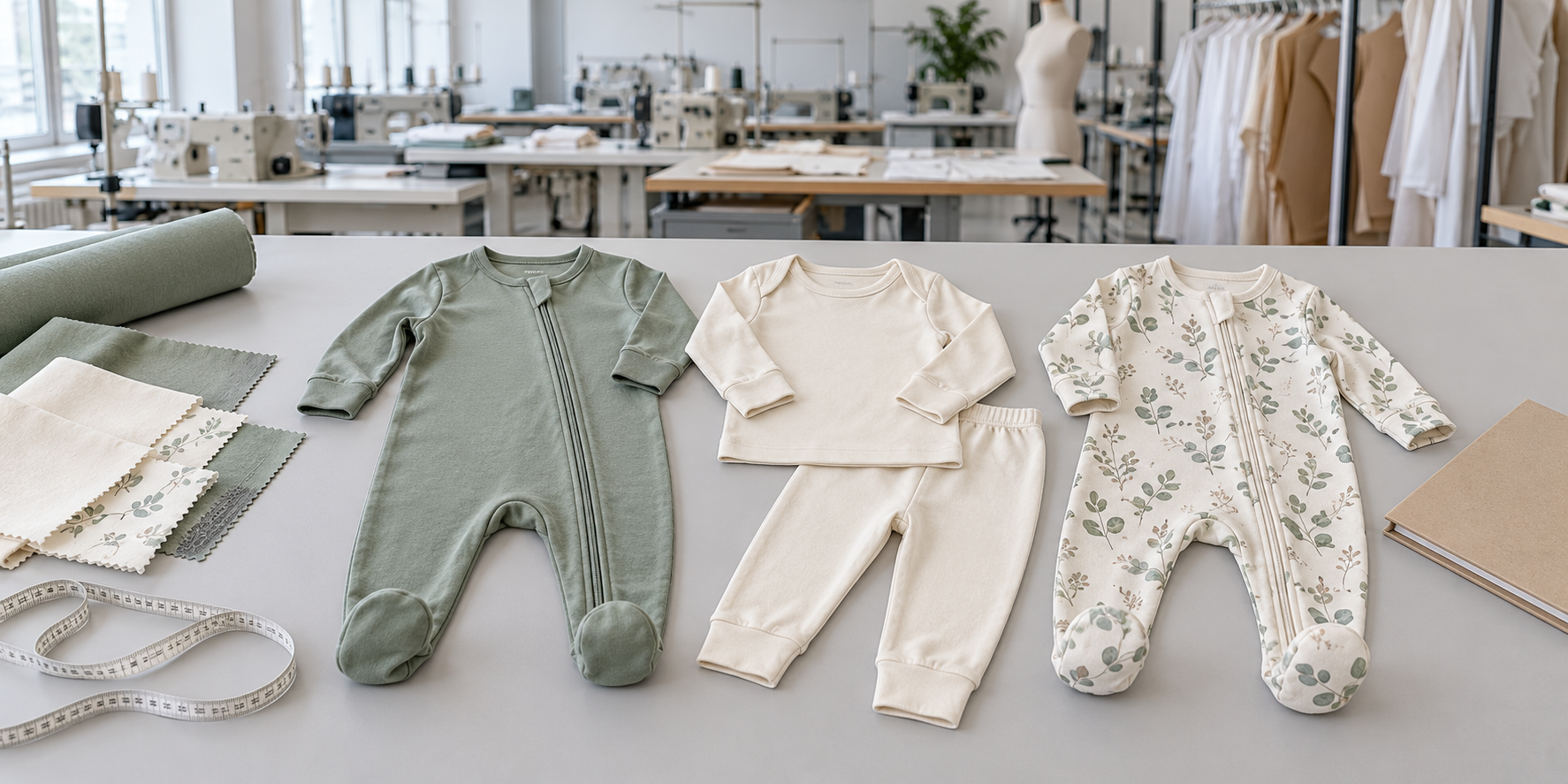 Custom bamboo baby pajama samples reviewed in the RUIXING development studio